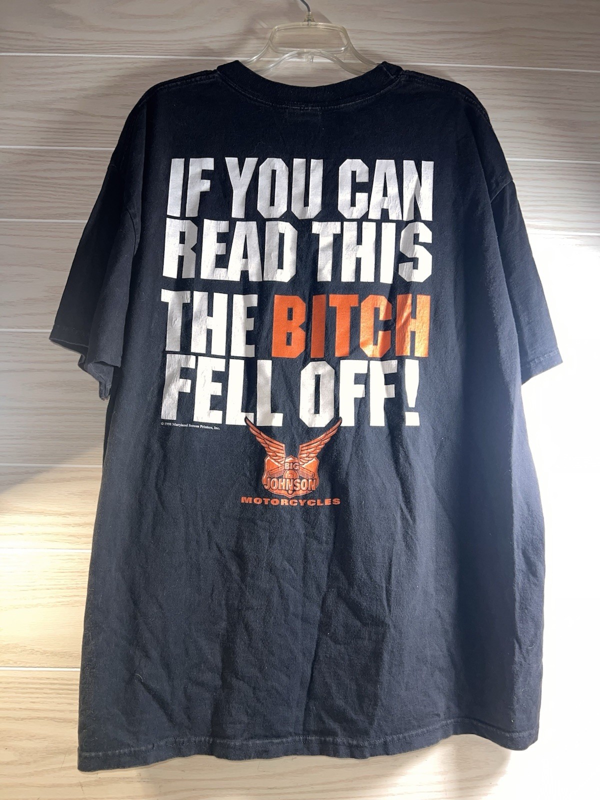 Vtg 1998 Big Johnson Motorcycles The Bi*ch Fell Off T-Shirt Size XXL 2XL MEN gallery