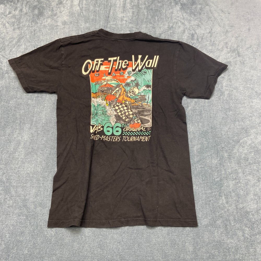 Vans Off The Wall T-Shirt Men Small Black Cotton Dark Wash Graphic Everyday Wear gallery