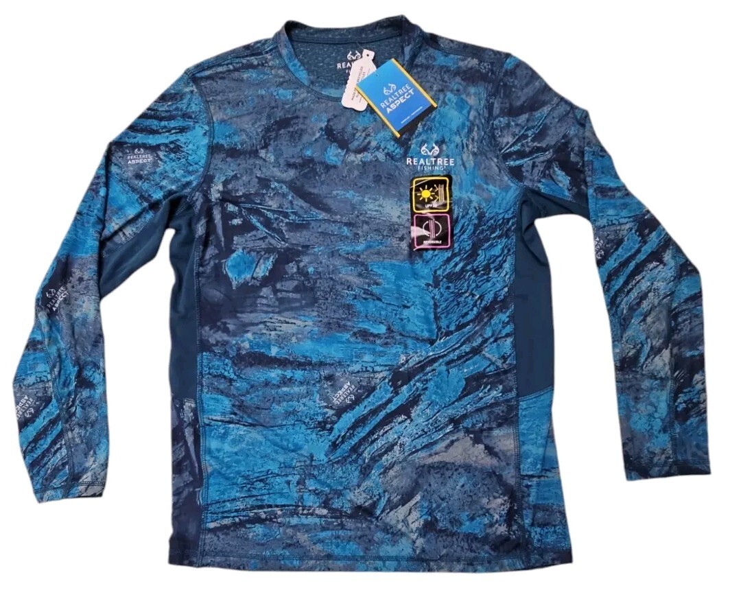 Realtree Aspect Fishing Backpaddle Shirt Men Blue Reversible UPF 30 Size 2XL NWT gallery