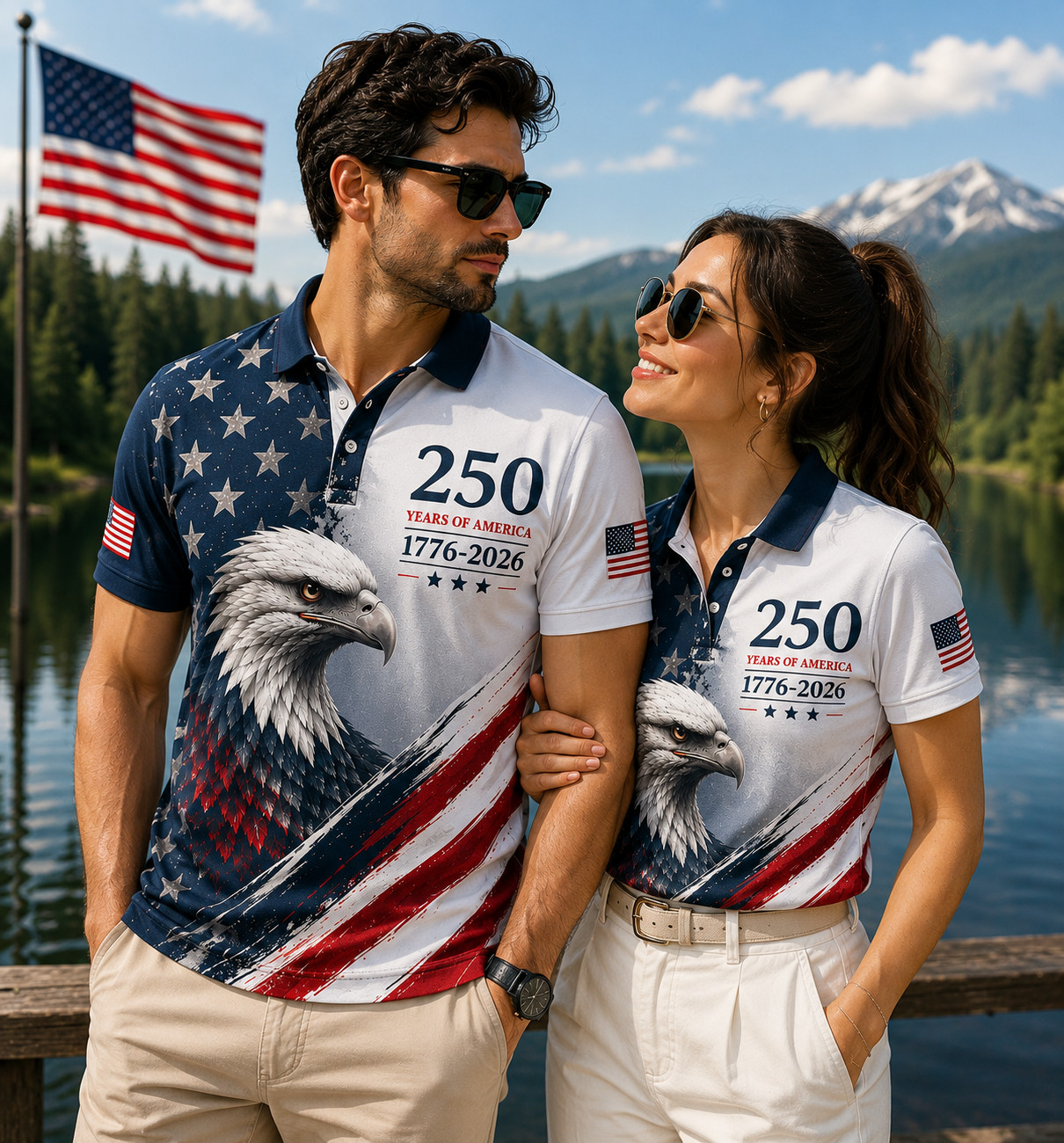 USA 250 Years of America Golf Polo Men Eagle 1776-2026 American Flag S-5XL gallery