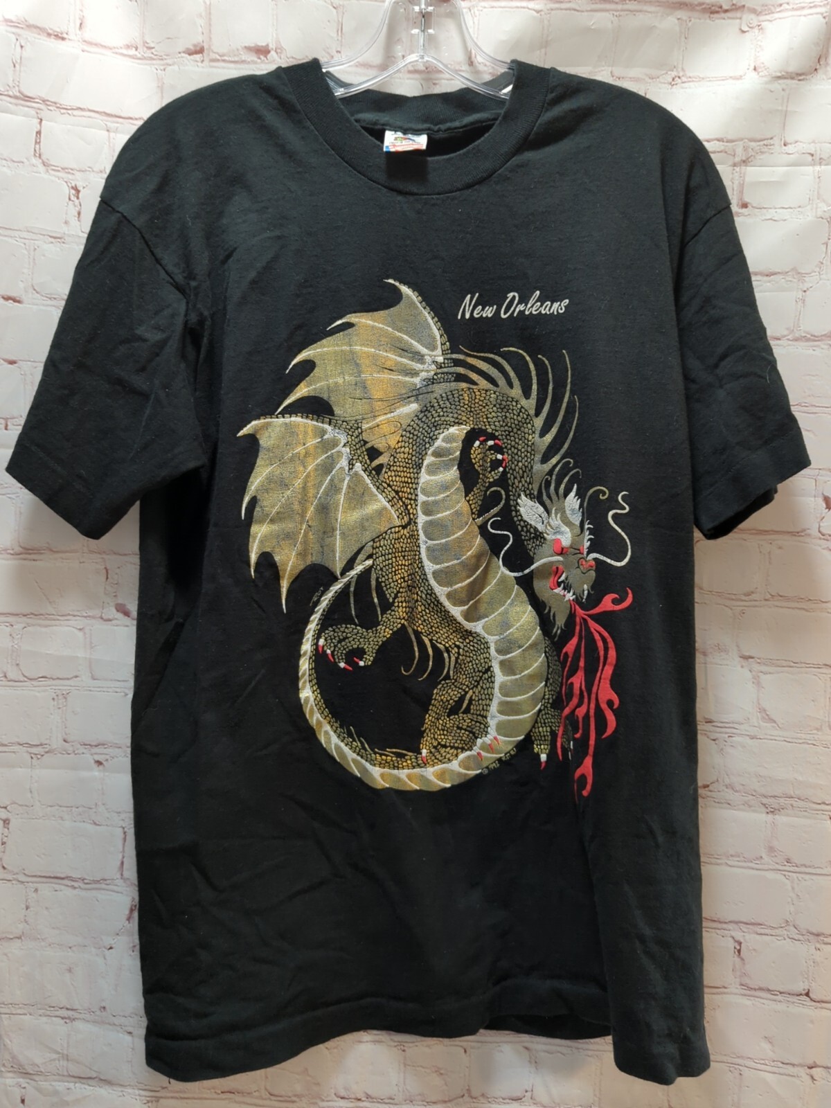 Vintage New Orleans Gold Dragon T-shirt Men Women Large Single Stitch Fruit Loom