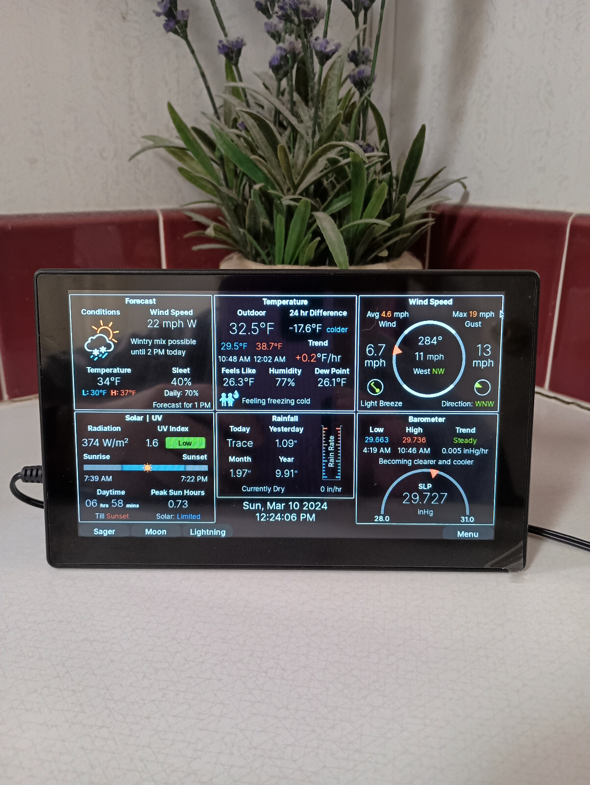 8″ Weather Display Console color touchscreen for WeatherFlow Tempest
