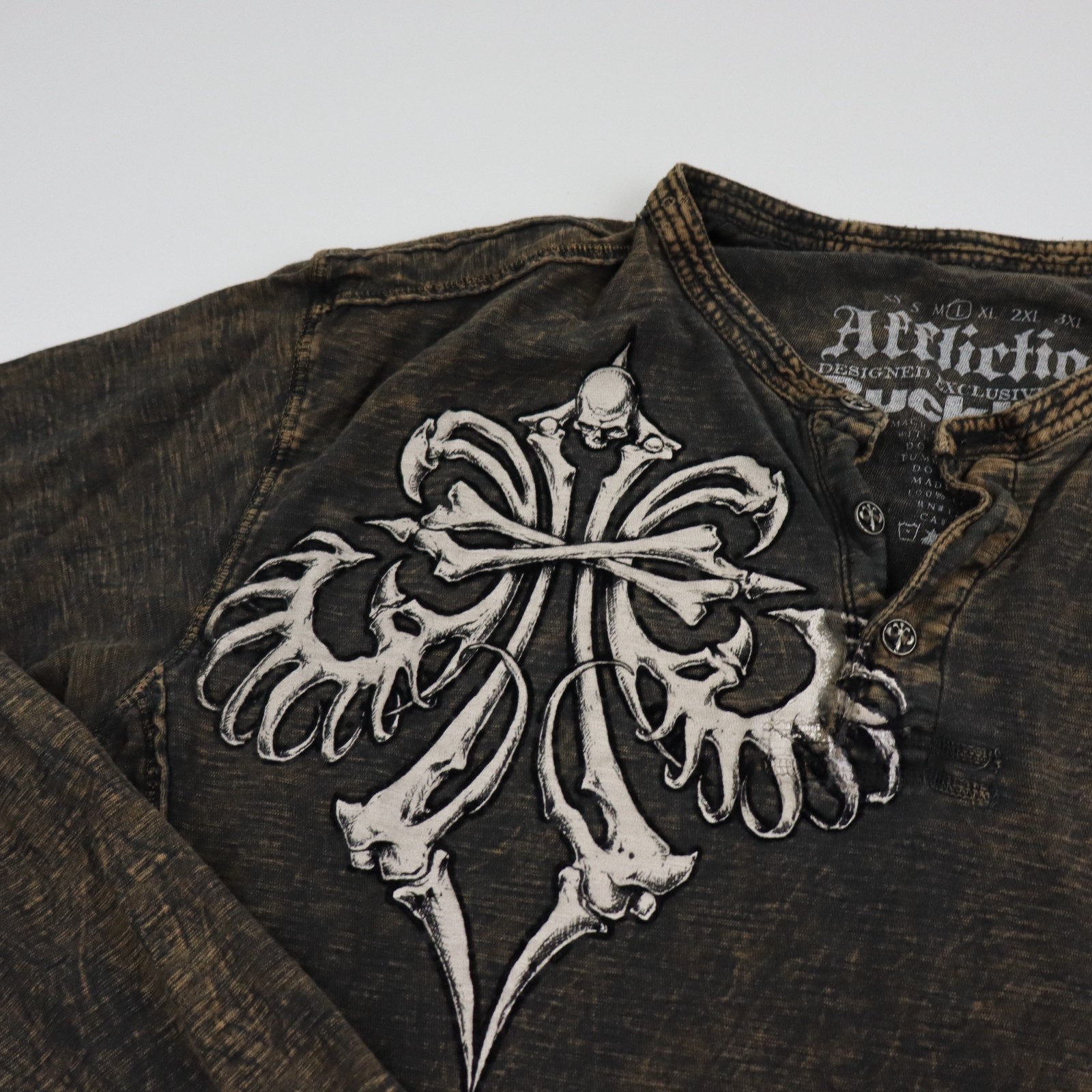 Vintage Affliction Mens Thermal Cross Skull Wing T Shirt Mens Large Long Sleeve gallery