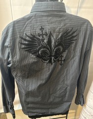 point zero long sleeve button down shirt embroidered M Black