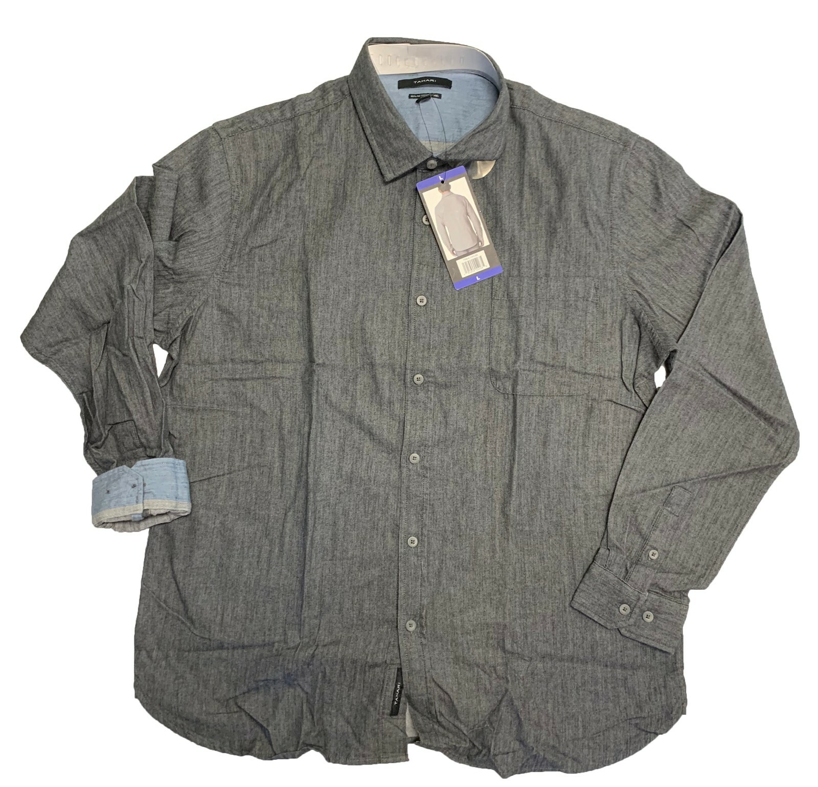 Tahari Men’s L/S Button Down Brushed Herringbone Shirt Black/ Blue Cuff
