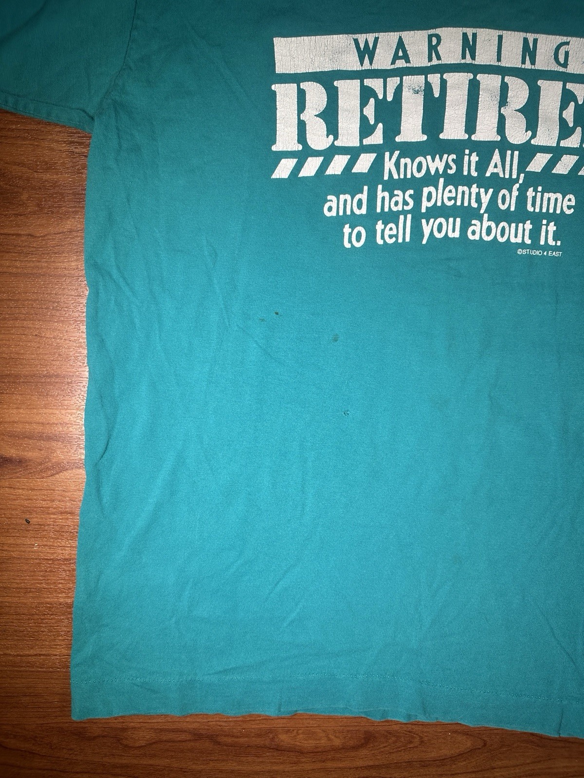 Vintage Retiree Warning Knows It All Teal Graphic T Shirt XL USA 12 gallery