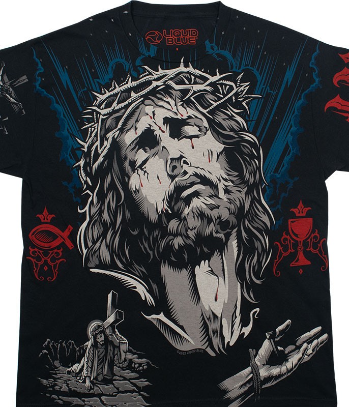 Jesus Ascension Black T-Shirt Liquid Blue gallery