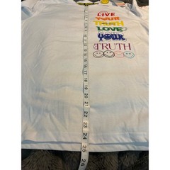 Smileyworld White Long Sleeve Graphic T Shirt Rainbow Text Smiley Faces Size L