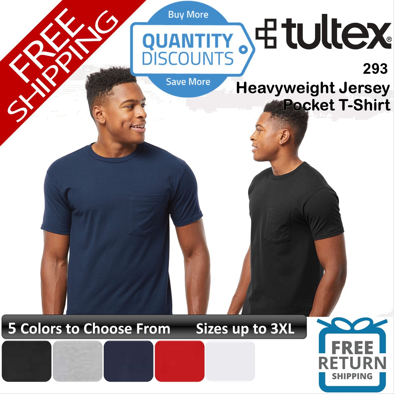 🔥 Tultex Men Heavyweight Jersey Pocket T-shirt Short Sleeve Up To 3XL 293