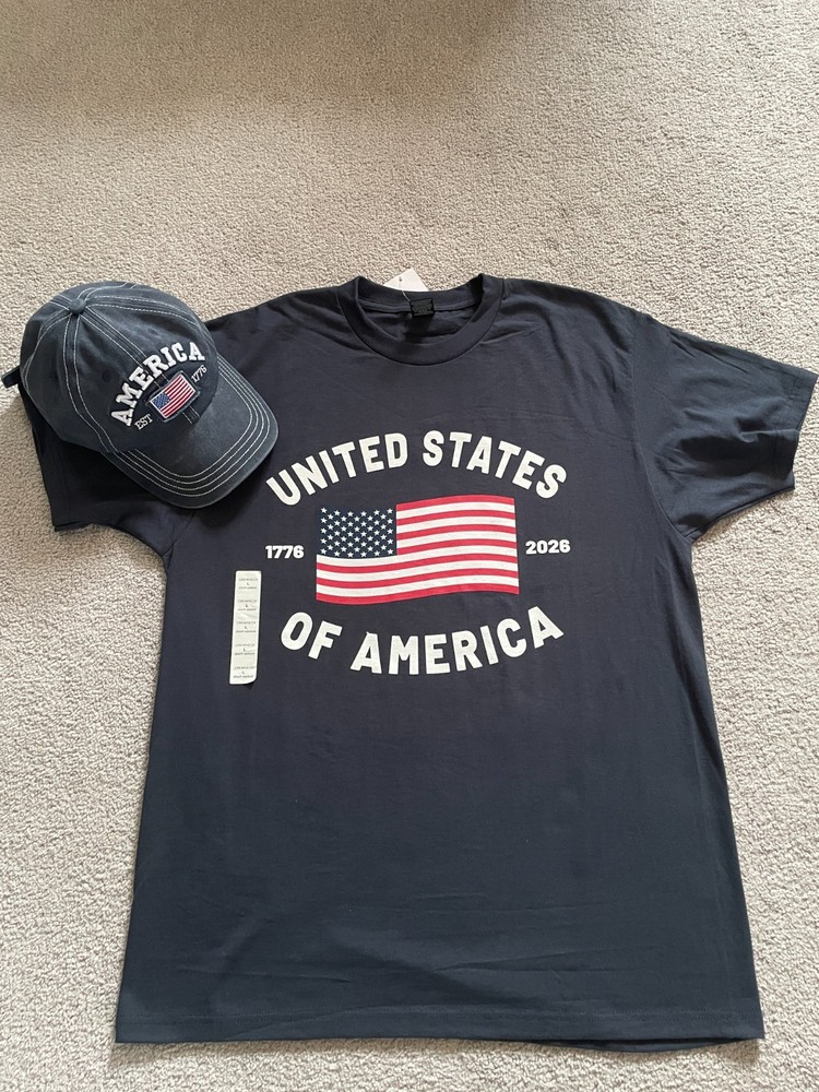 USA 250th Anniversary Combo Set Hat & T-Shirt Mens Large 1776-2026 Patriotic