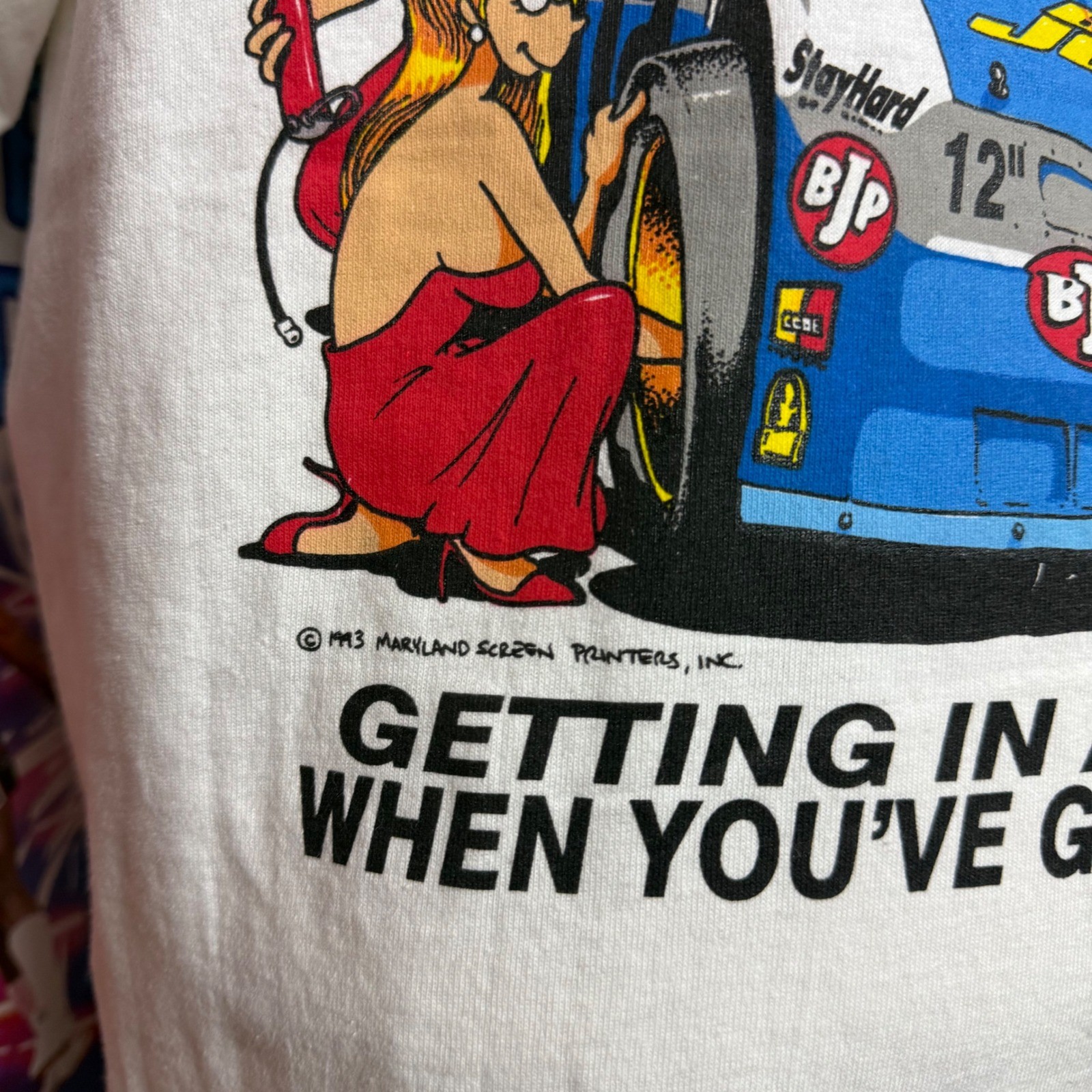Vintage 90s Big Johnson Pit Crew Nascar Nastycar T Shirt Oneita Sz Large gallery