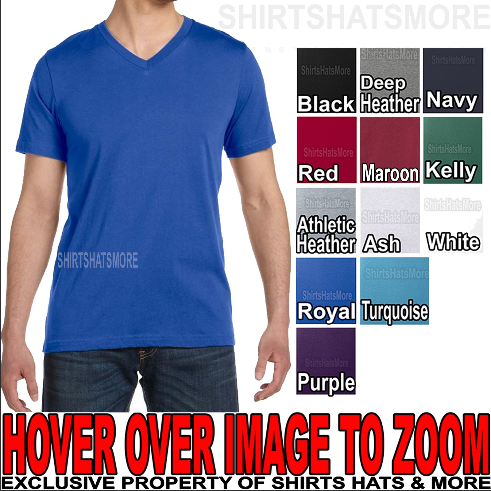 Canvas Mens V-Neck T-Shirt Combed Ringspun Soft Cotton/Poly XS, S, M, L, XL, 2XL