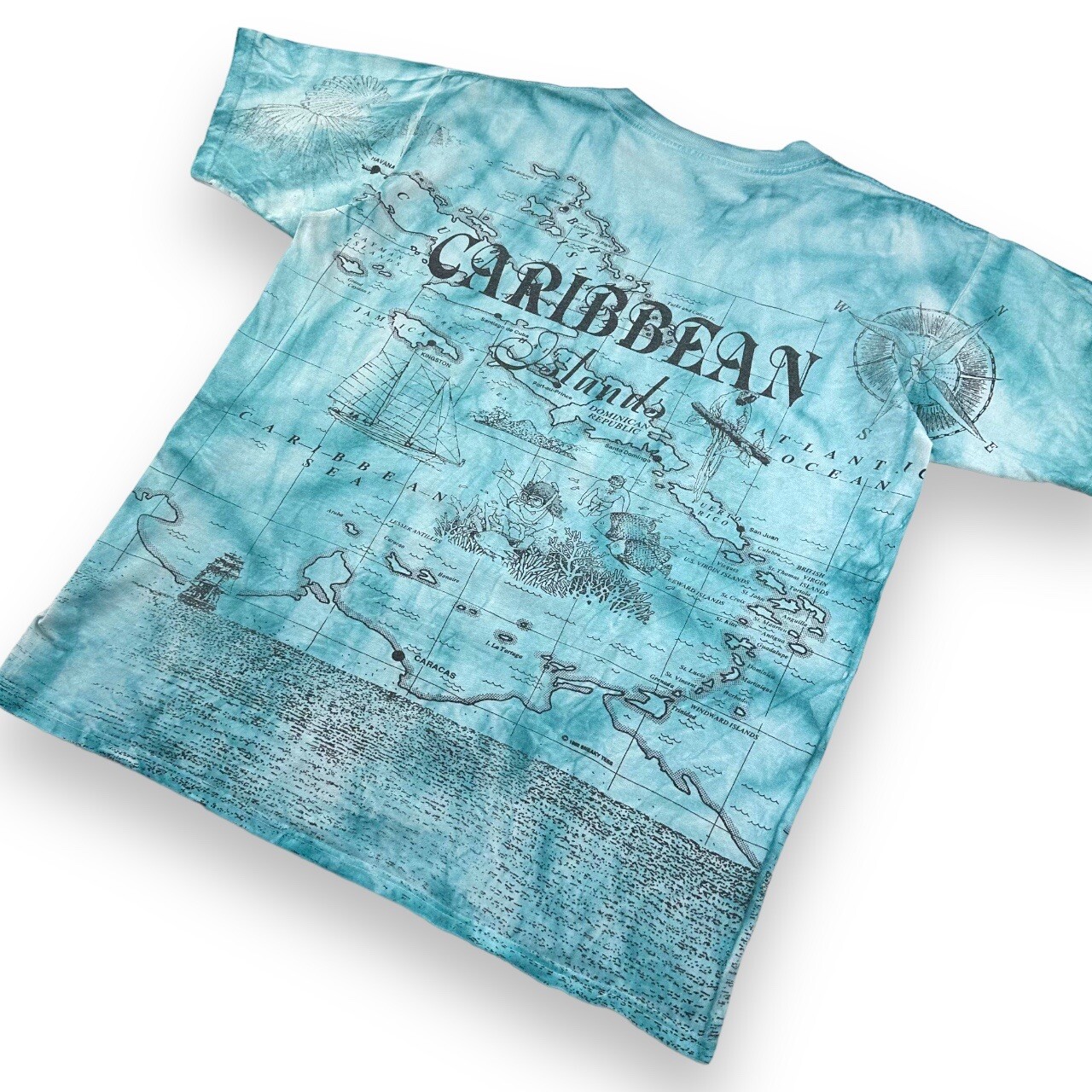 Vintage 90s All Over Print Caribbean T Shirt Mens Large Blue Map Multicoloured gallery