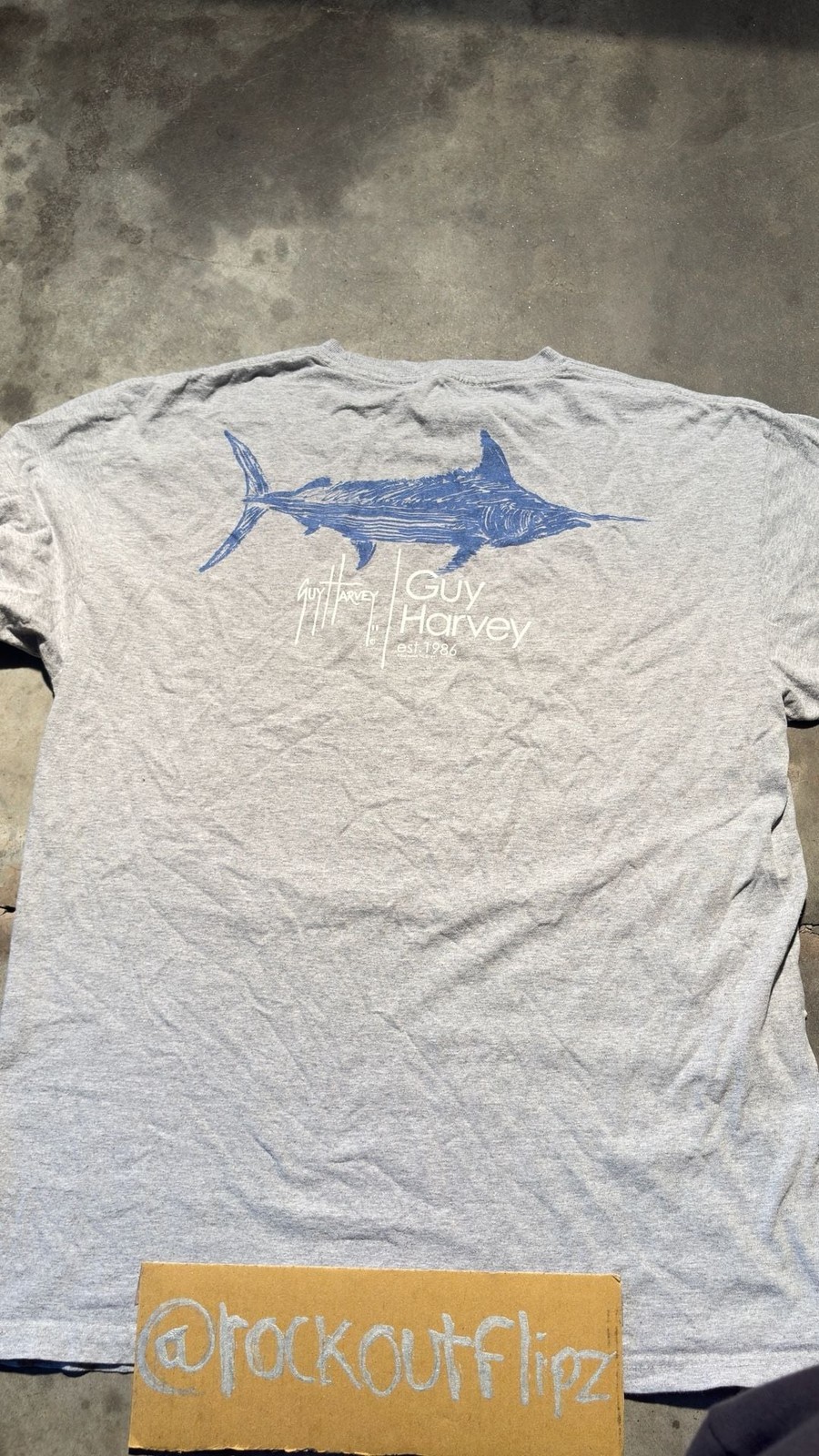 Guy Harvey Men's Long Sleeve Scribble Marlin Heather Gray Graphic T-Shirt gallery