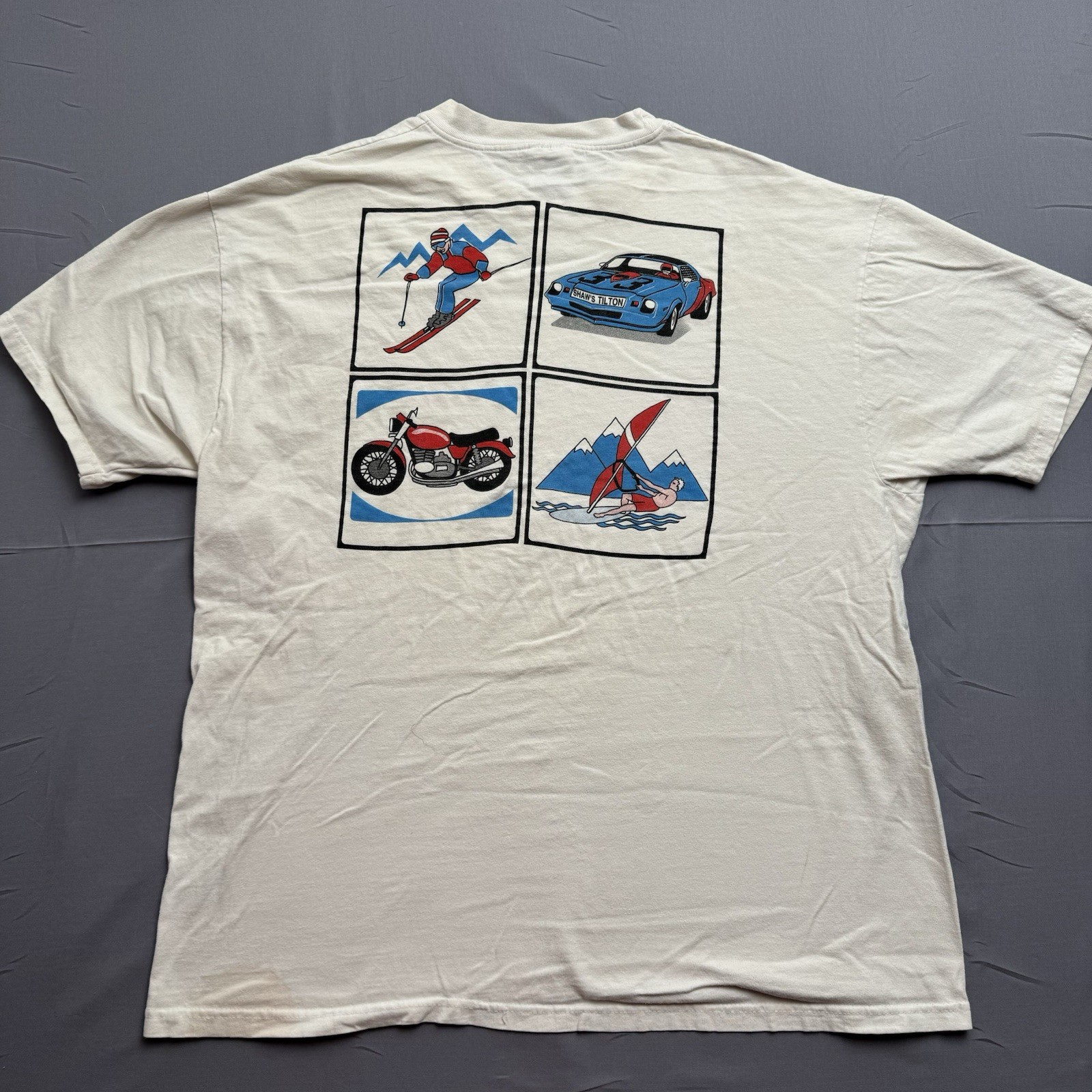 Hanes Beefy-T Vintage 90s Double-Sided Graphic Beige Unisex T-Shirt XL