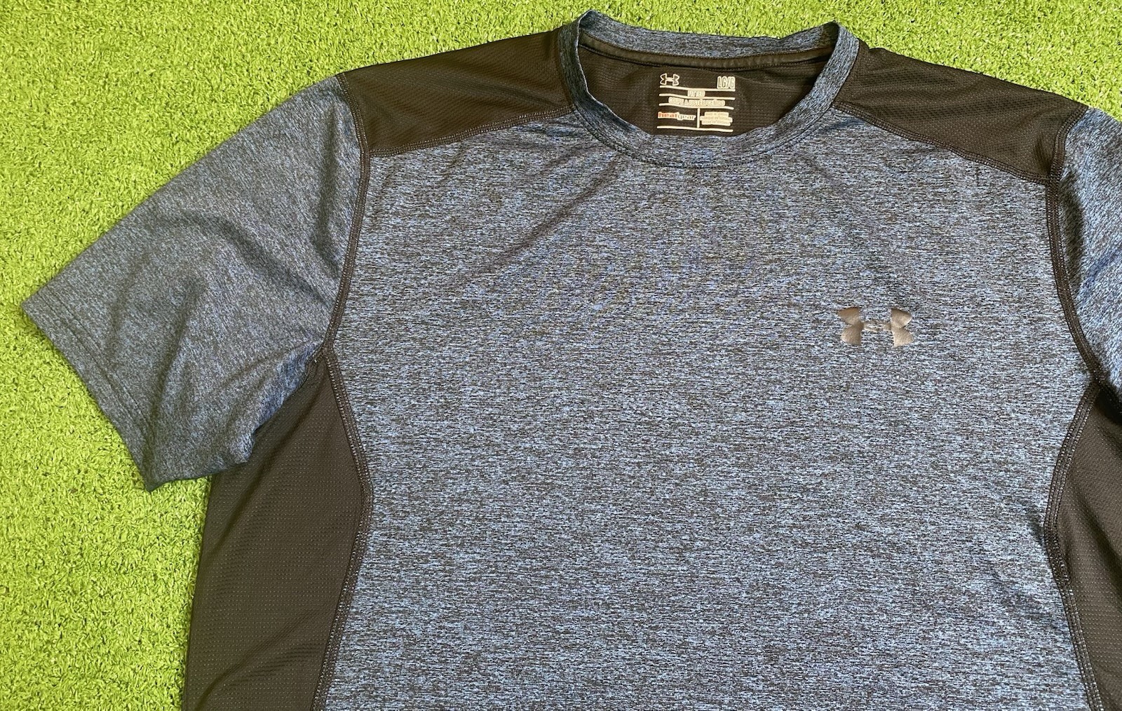 Under Armour T Shirt Mens Large Fitted Blue Heat Gear Polyester Loose Fit Gym gallery