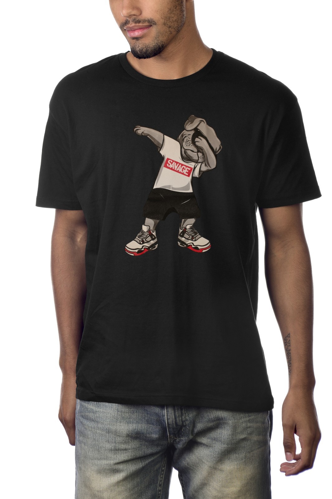 Funny Dabbing Savage American Bulldog HipHop Casual Street Urban Graphic T-Shirt gallery