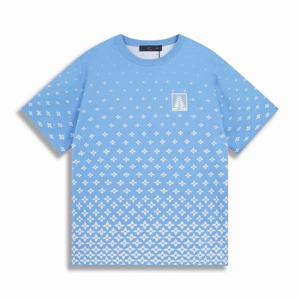 Men’s Blue/White Geometric Knit Crew Neck Short Sleeve Logo T-Shirt Size L