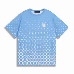 Men’s Blue/White Geometric Knit Crew Neck Short Sleeve Logo T-Shirt Size L