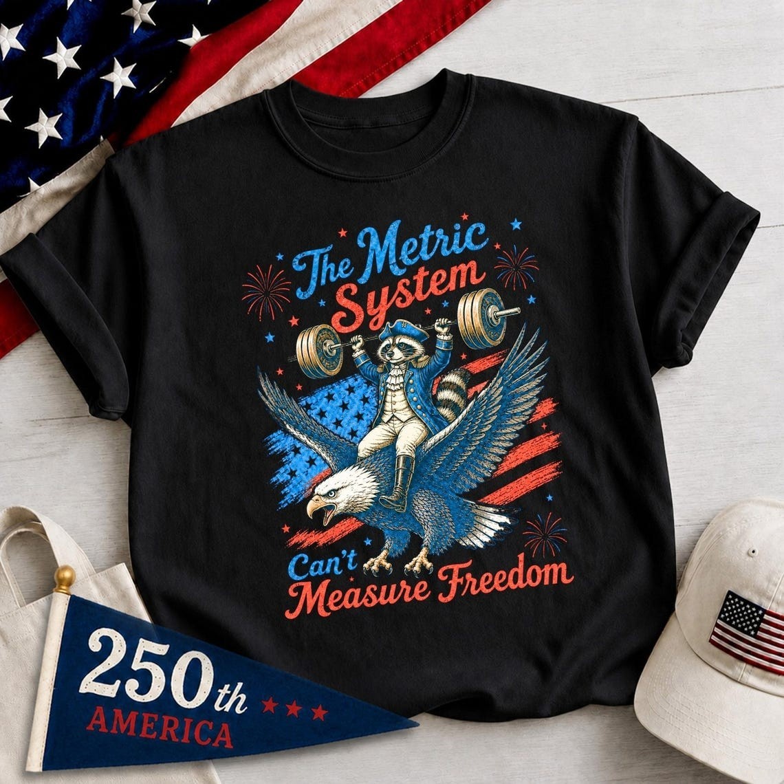 Metric System Cant Measure Freedom T-Shirt, Funny Raccoon Gym 4th Of July Gift gallery