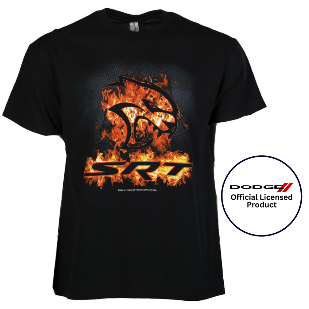 Dodge SRT Hellcat Flame Logo Graphic Cotton T-Shirt Black Official Licensed