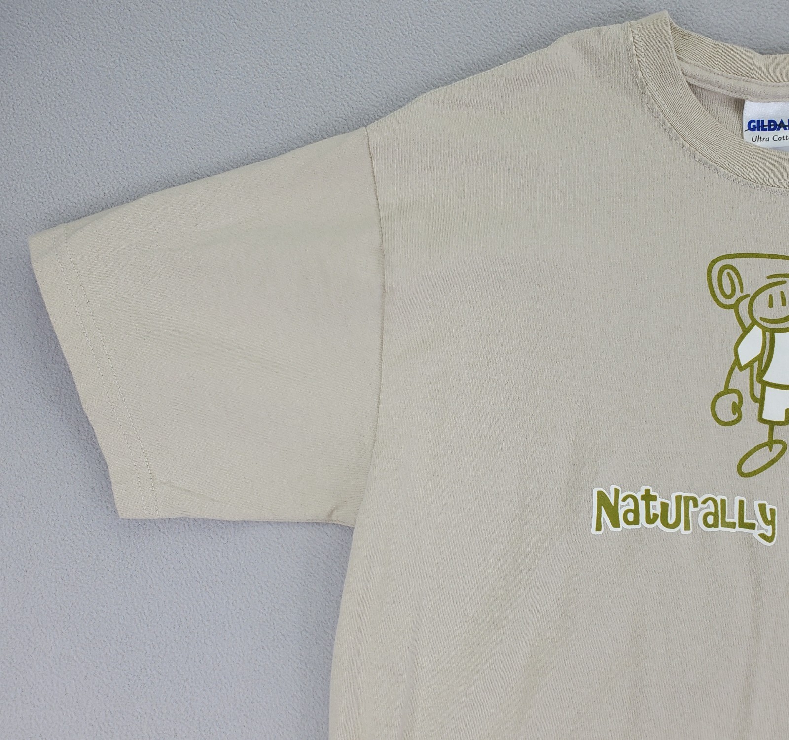Naturally Optimistic Shirt Mens M Tan Hiking Camping Graphic Gildan Ultra EUC gallery