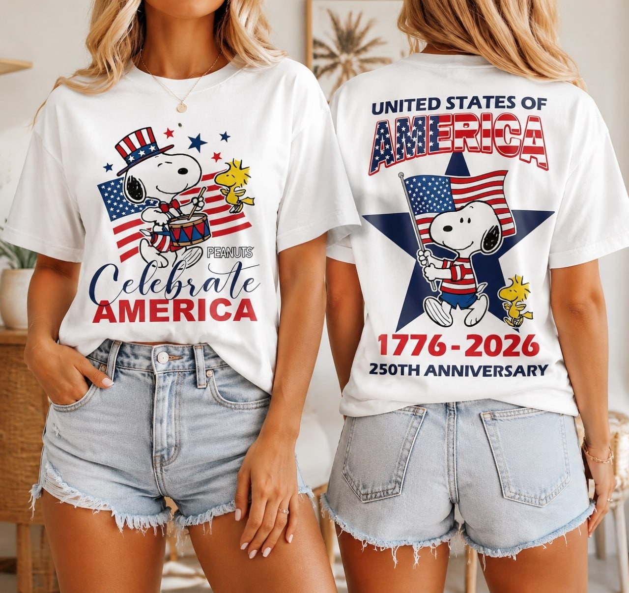 Snoopy 250th Anniversary T-Shirt 2 Sided Peanuts 1776-2026 4th Of July USA Tee gallery