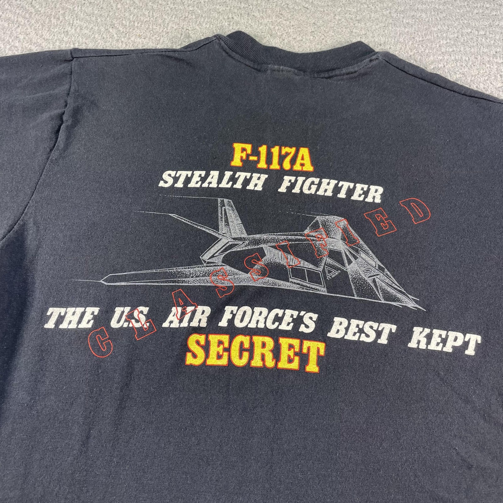 Vintage F-117A Stealth Fighter Shirt Mens Medium Black USAF Team Stealth Stedman gallery