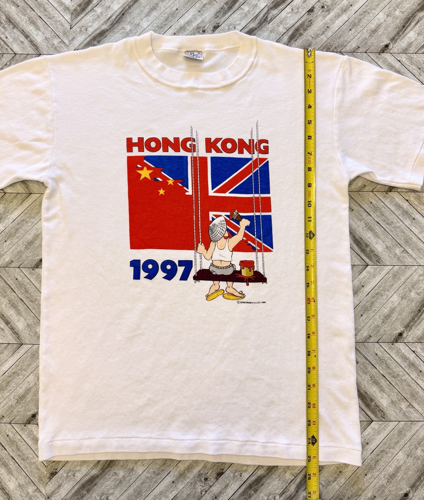 VTG Hong Kong T-Shirt Mens Medium White China United Kingdom Handover Flag Logo gallery