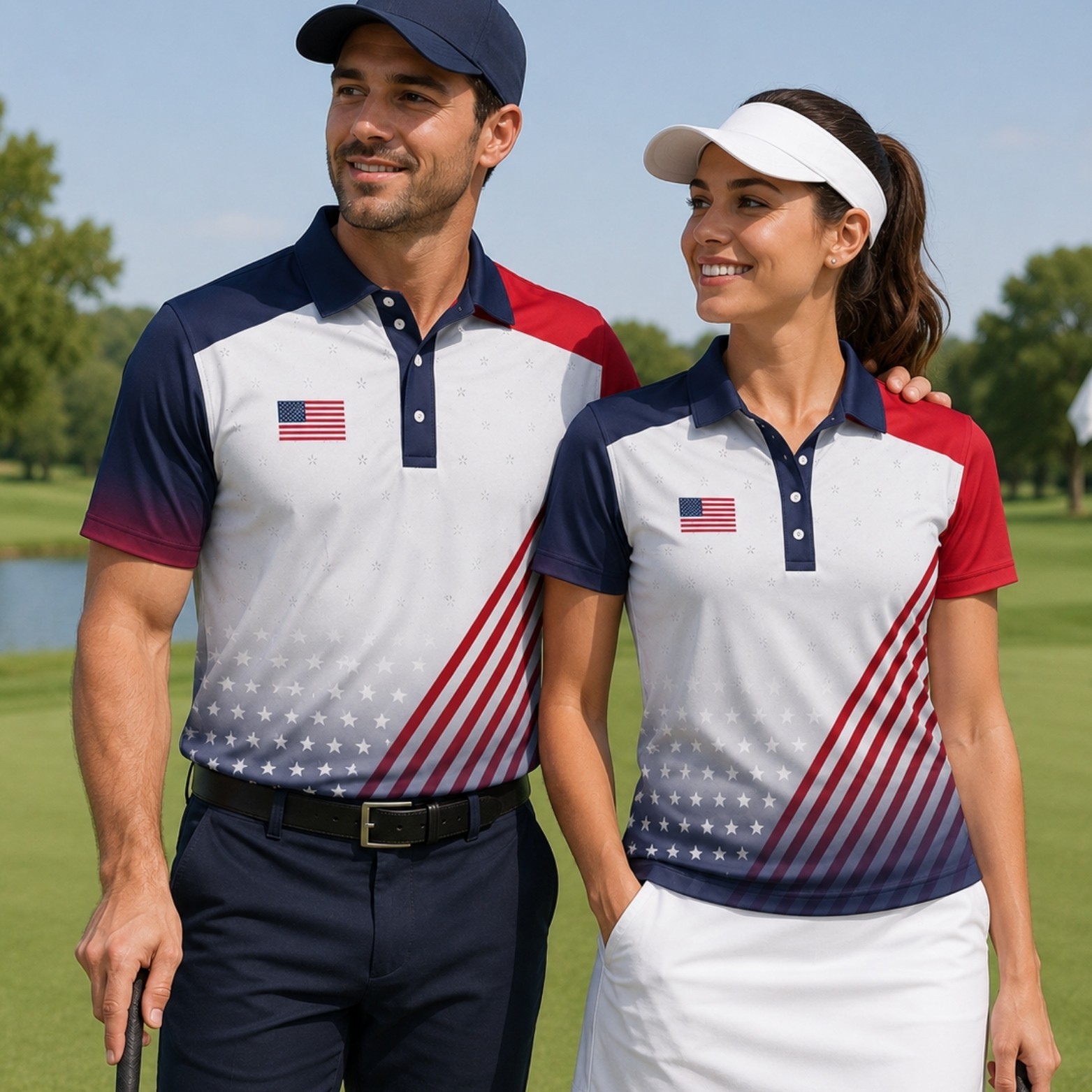 America 250 Polo, Men's Vintage American Flag Shirt 4th Of July Golf Top (S-5XL) gallery