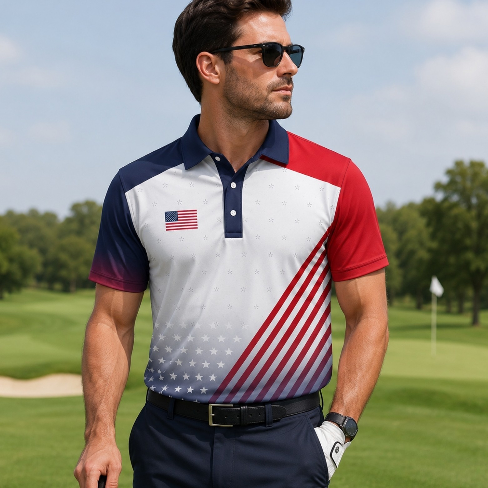 America 250 Polo, Men's Vintage American Flag Shirt 4th Of July Golf Top (S-5XL) gallery