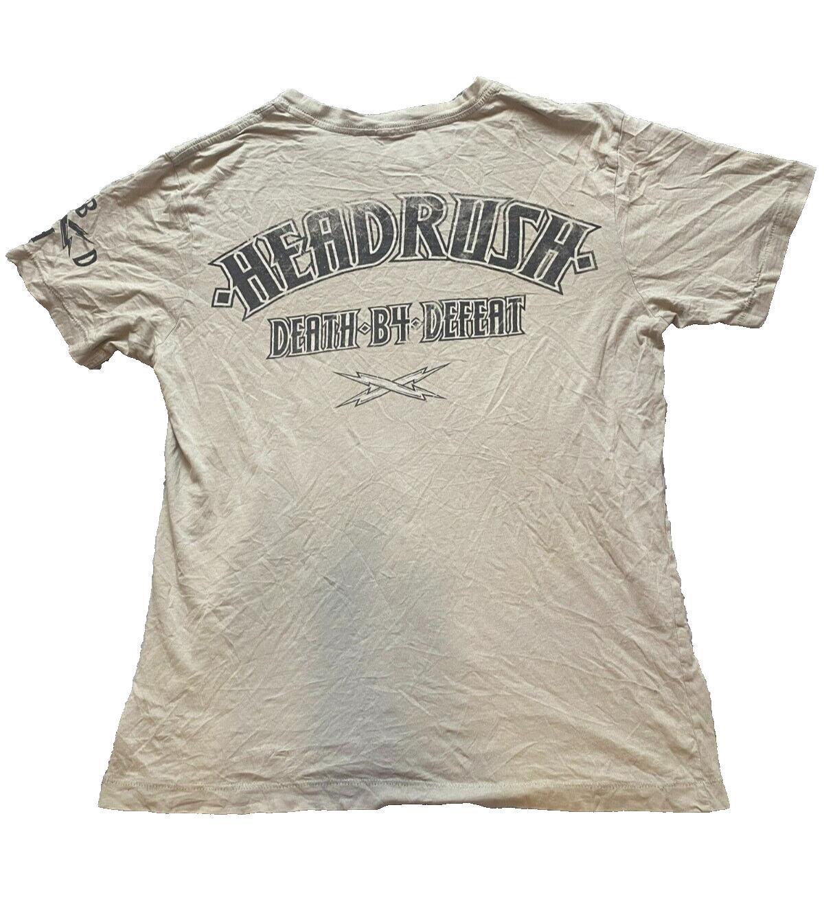 VTG Headrush Shirt Adult Large Taupe Death B4 Defeat Skull Single Stitch Mens gallery