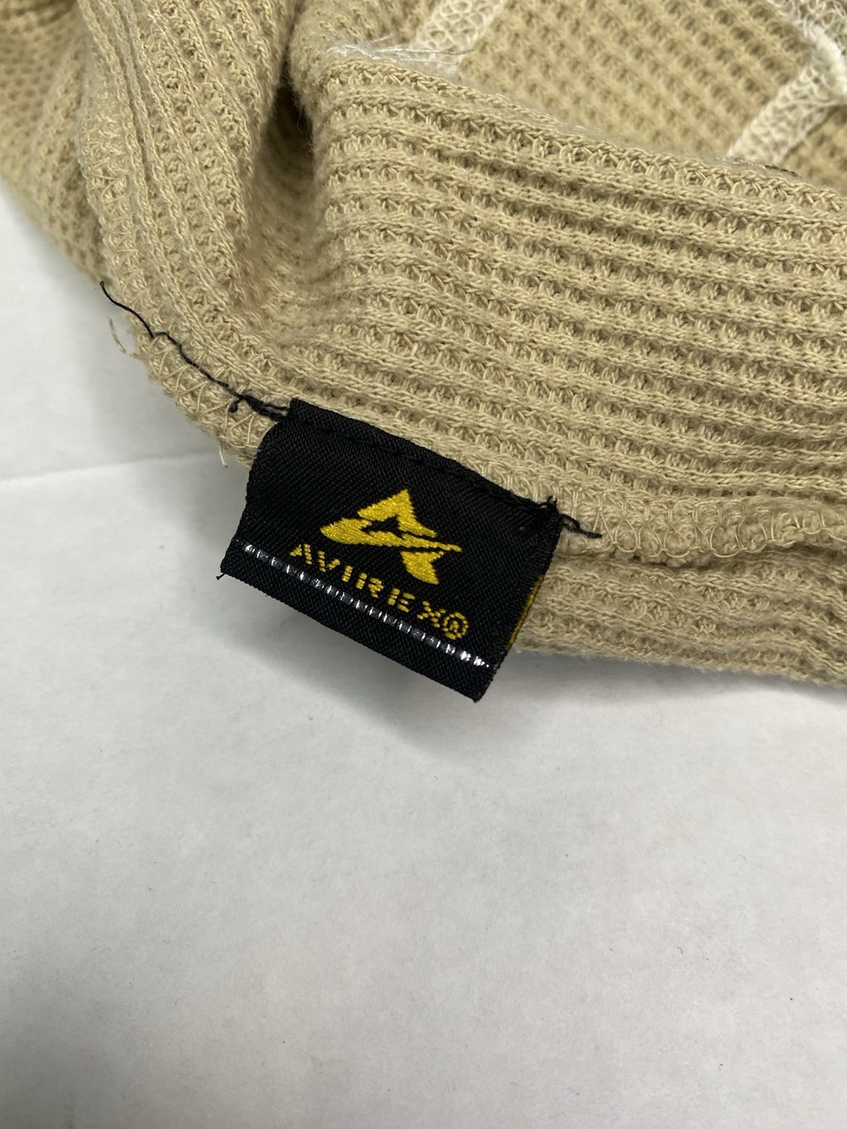 Avirex Waffle Knit Thermal Shirt Mens L Tan Military Logo Long Sleeve Y2K gallery