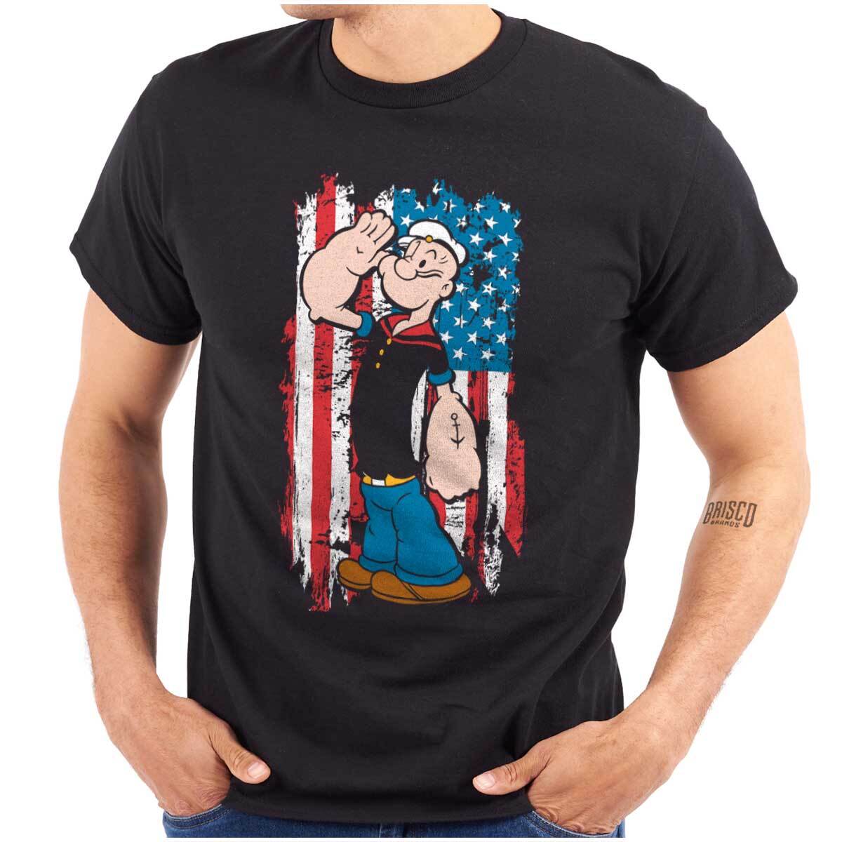 Popeye the Sailor Man Salute American Flag Womens or Mens Crewneck T Shirt Tee gallery