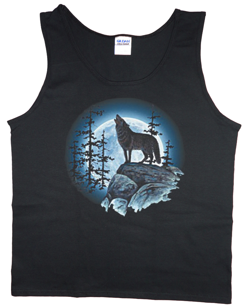Men's tank top lone wolf howling at the moon wolves nature wildlife t-shirt tee gallery