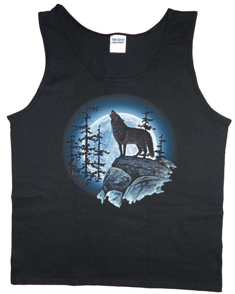 Men’s tank top lone wolf howling at the moon wolves nature wildlife t-shirt tee