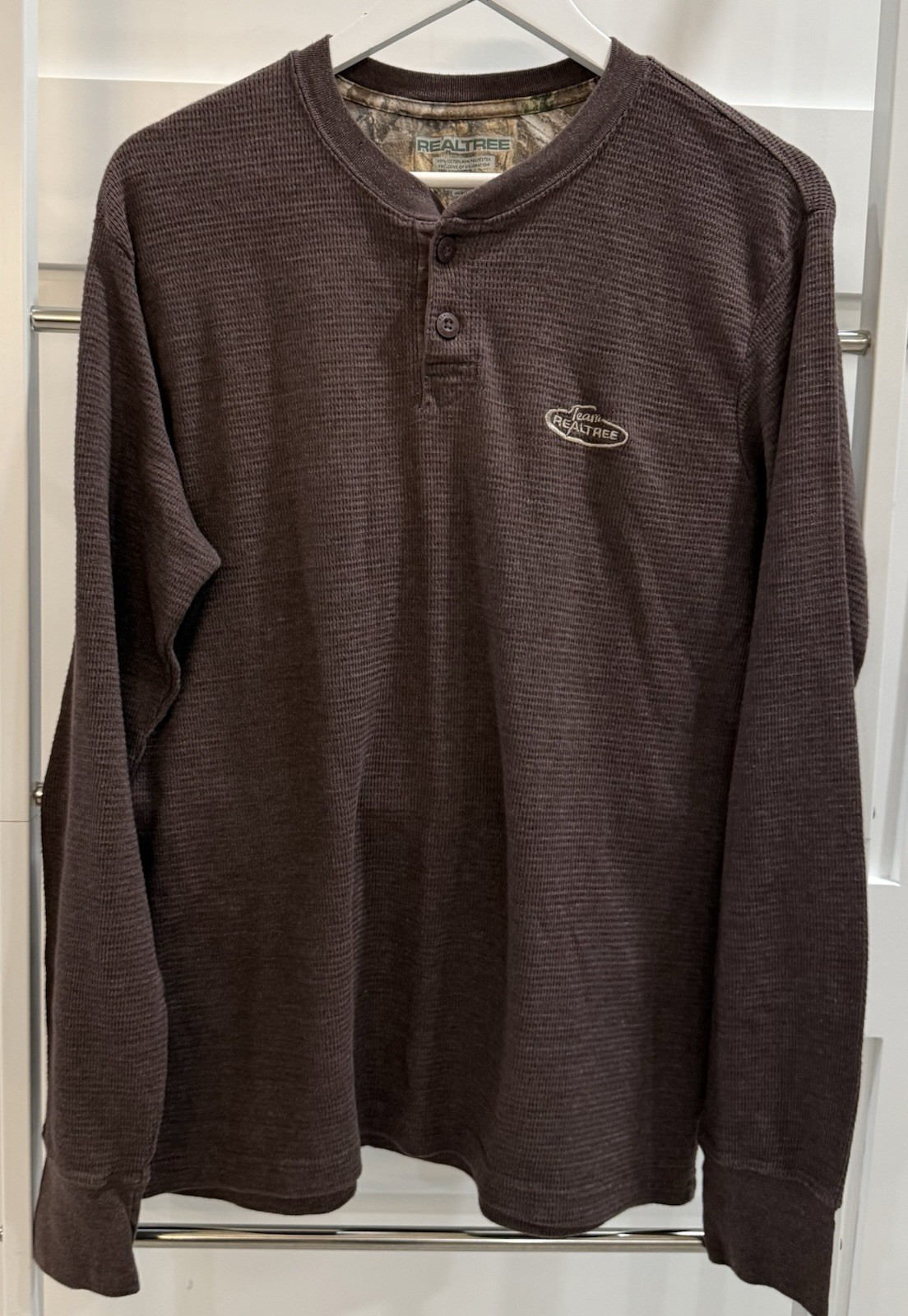 Realtree Waffle Knit Thermal Henley Long Sleeve Shirt Crew Neck Mens L