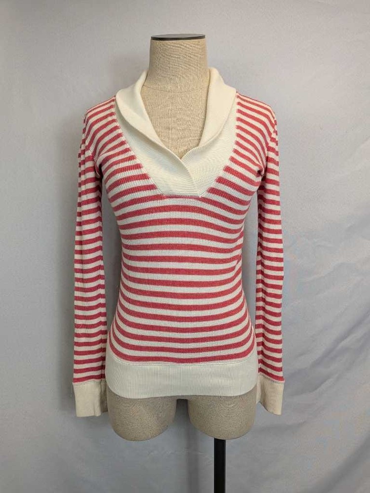 American Eagle Outfitters Striped V-Neck Shawl Collar Long Sleeve Thermal Top LG