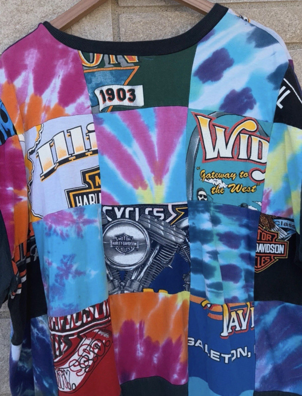 Vtg 90s Harley Davidson Motorcycles Patchwork T-shirt Mens OSFA gallery