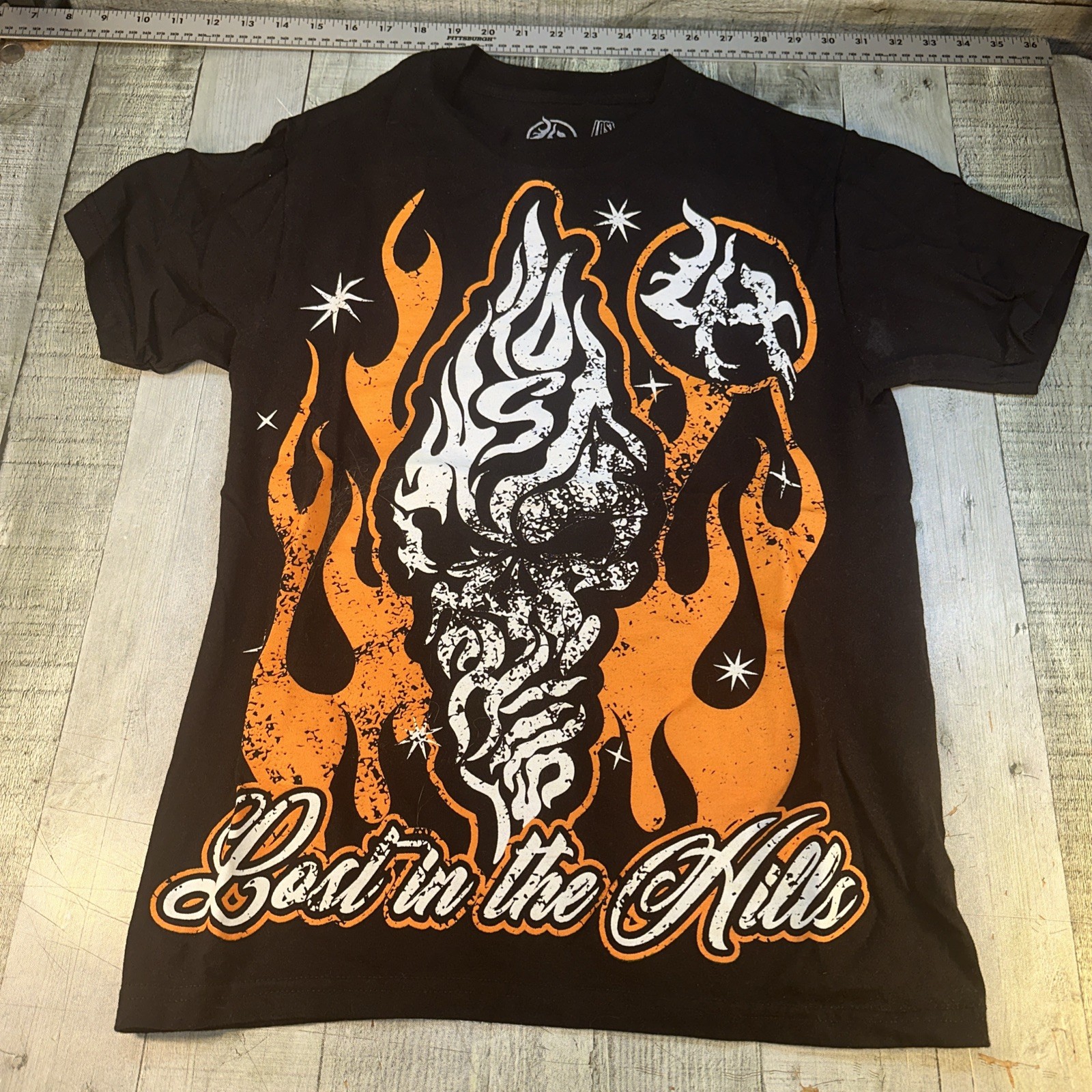 Lost Hills LH006 T-Shirt Flame Designer T-Shirt Black, Orange and White Size Sm gallery