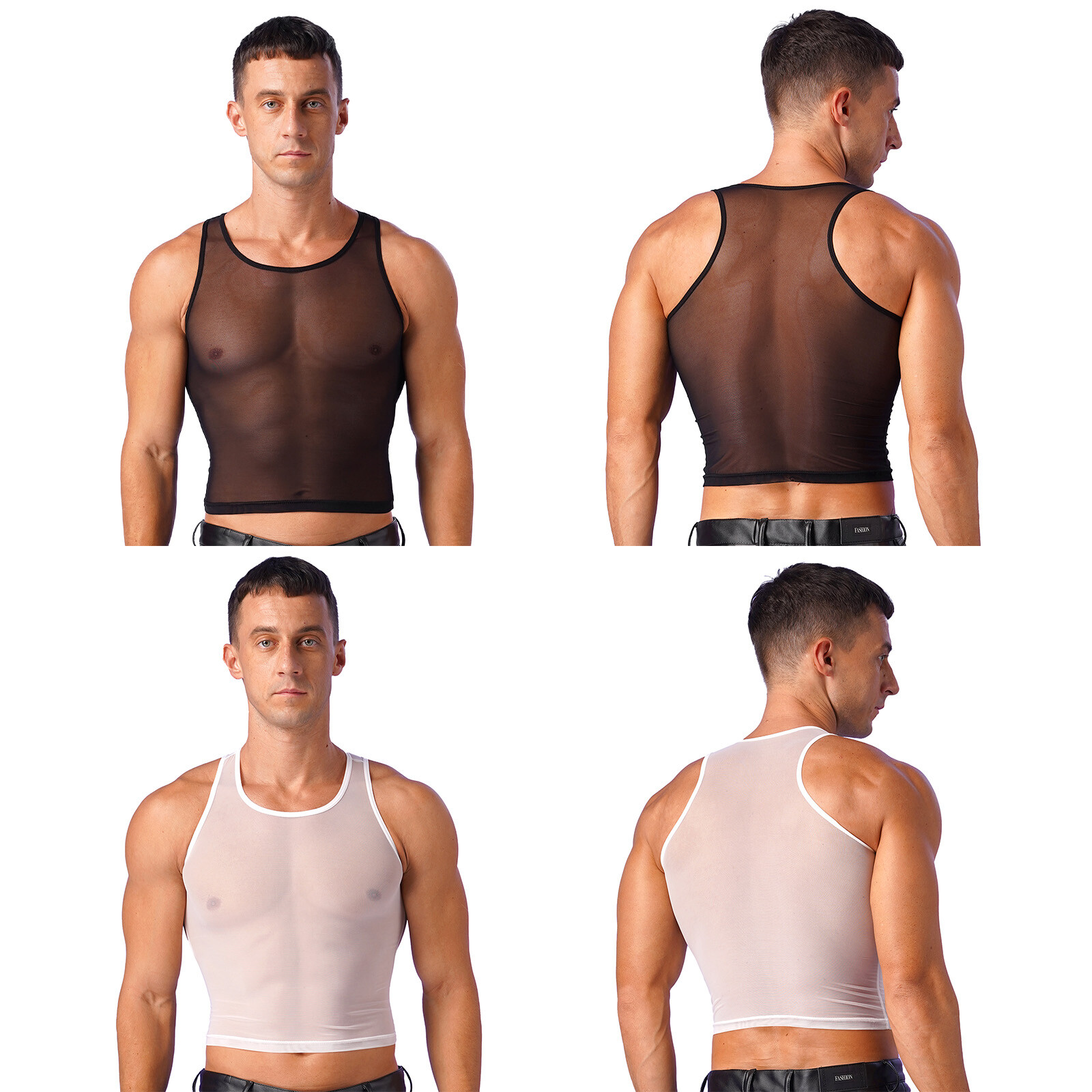 US Mens Tank Top Workout Crop Tops See-Through T-shirts Muscle Blouse Mesh Vests gallery