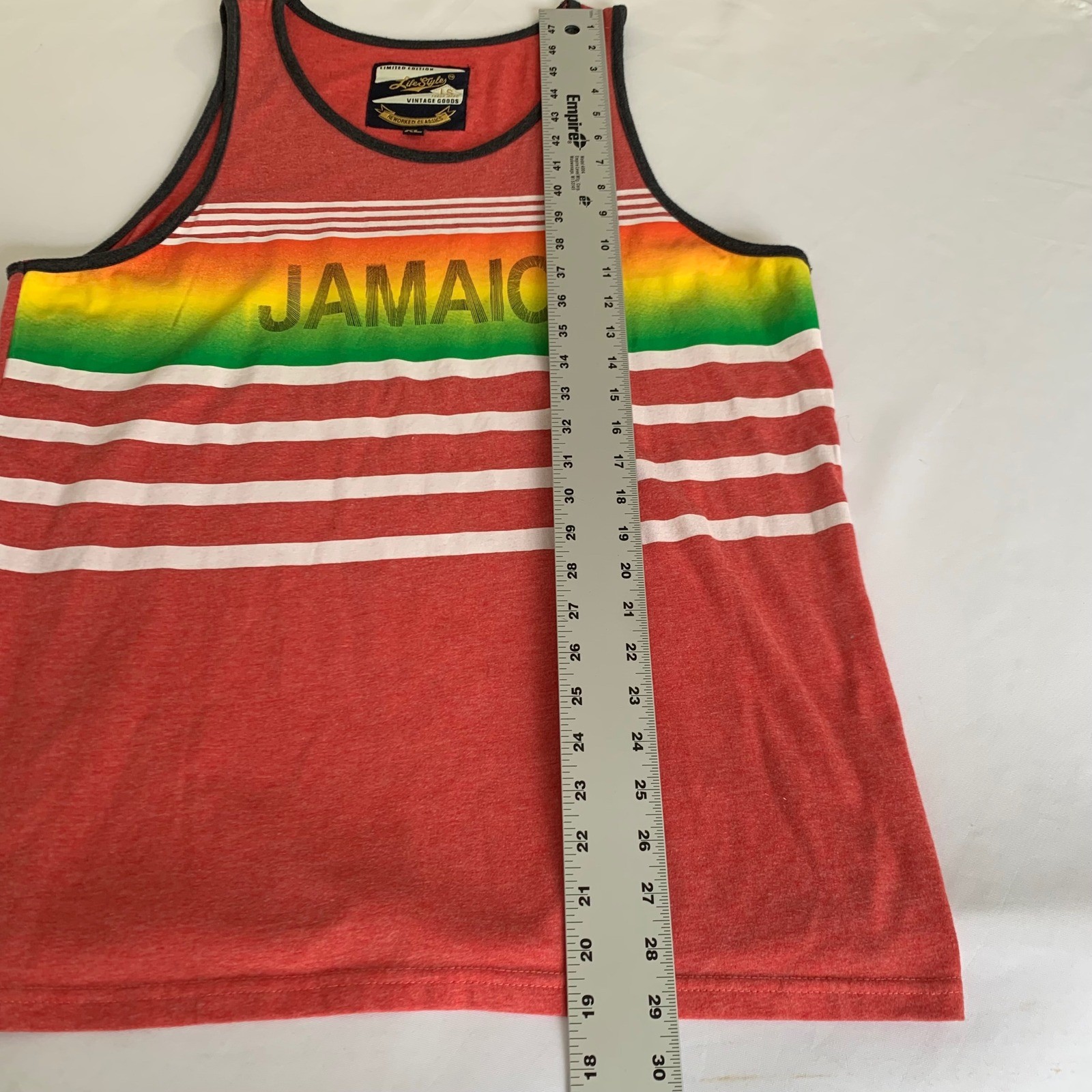 Limited Edition Jamaica Tank Top XL Red Rasta Striped Ringer Summer Beach Boho gallery