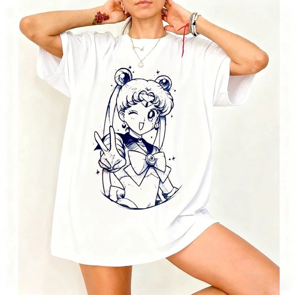 Sailor Moon Retro 90S Anime Graphic T Shirt Summer Cotton Men Women Tee Streetwe gallery
