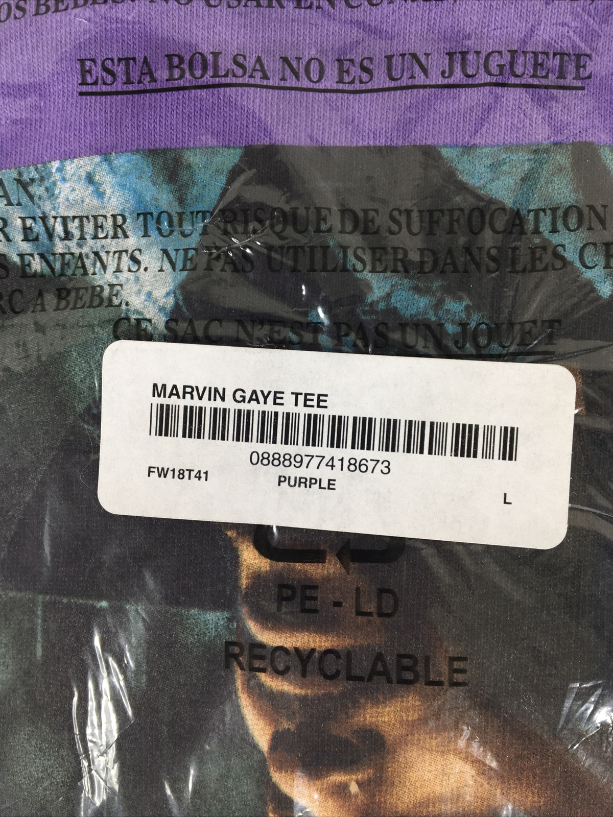 DS Purple Supreme Marvin Gaye Tee Sz Large FW18 New In Bag gallery