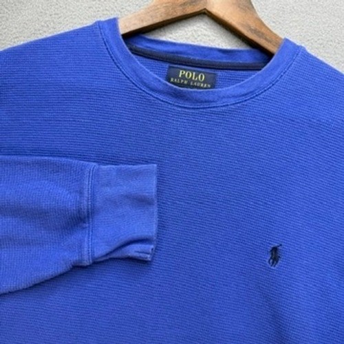 Polo Ralph Lauren Thermal Shirt Waffle Knit Regular Fit Large Blue Pony Logo gallery