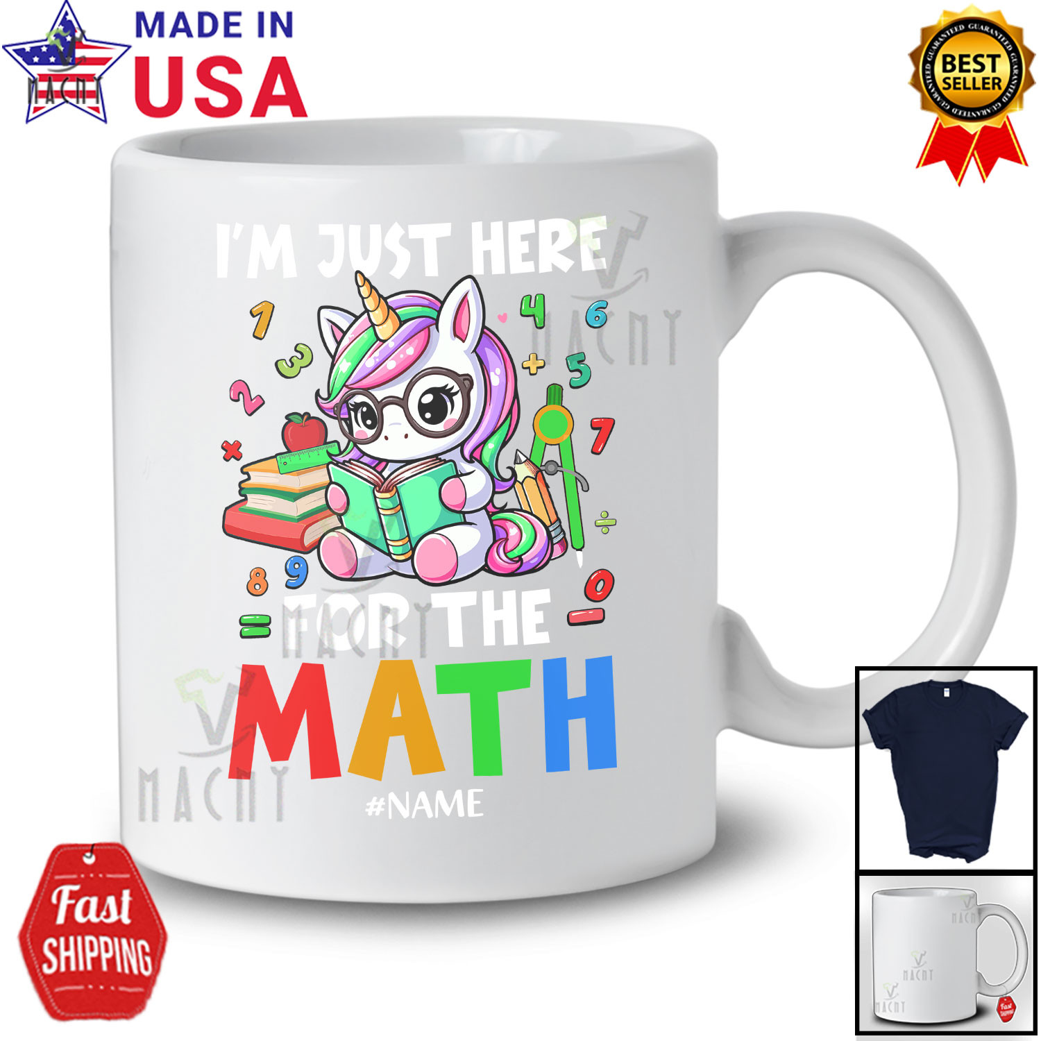 Here For The Math; Adorable Unicorn Counting Number; Custom Name Students Shirt gallery