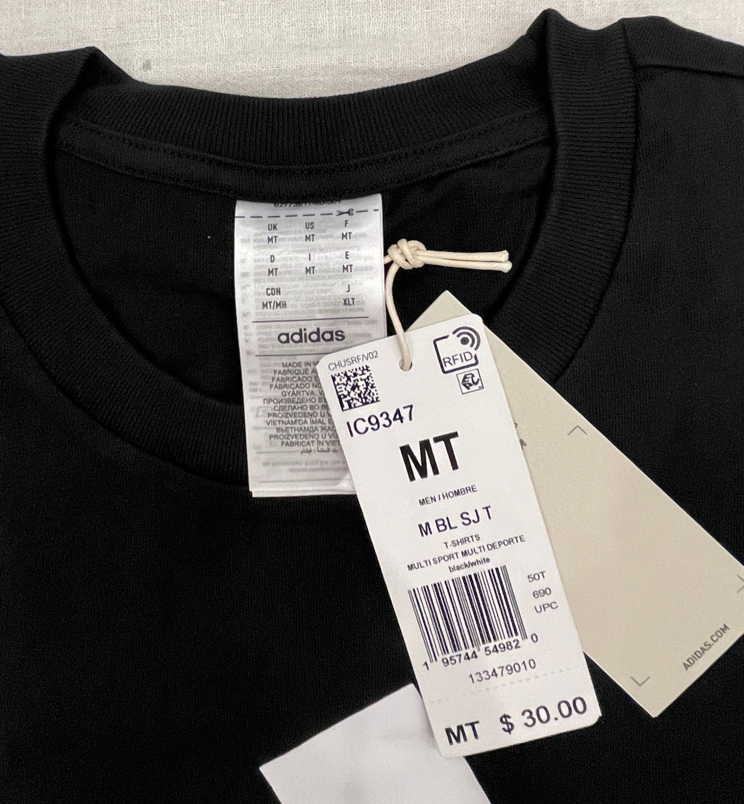 adidas Mens Big &Tall Medium Tall MT T-Shirt Top Black/White IC9347 gallery