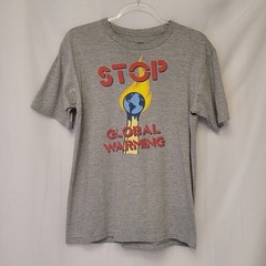 Stop Global Warming Gray Graphic Short Sleeve Shirt Common Threads Adult M