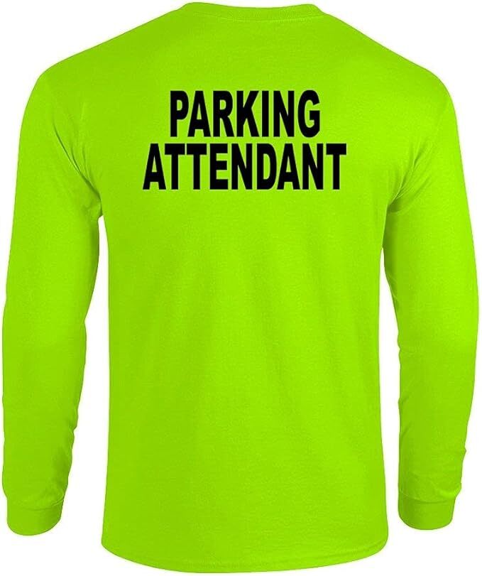 PARKING ATTENDANT Hi-Vis Safety Green Cotton blend Unisex Long Sleeved T-shirt gallery