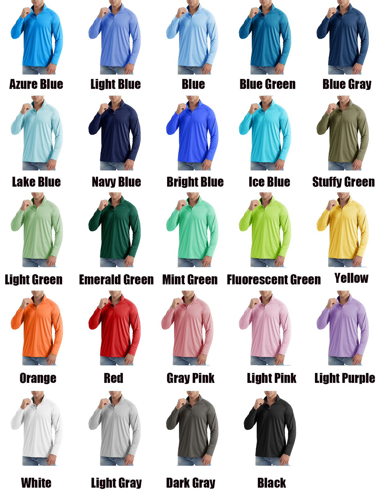 UPF50+ Men's Sun Protection UV Shirts 1/4 Zip Long Sleeve Performance Golf Tops gallery